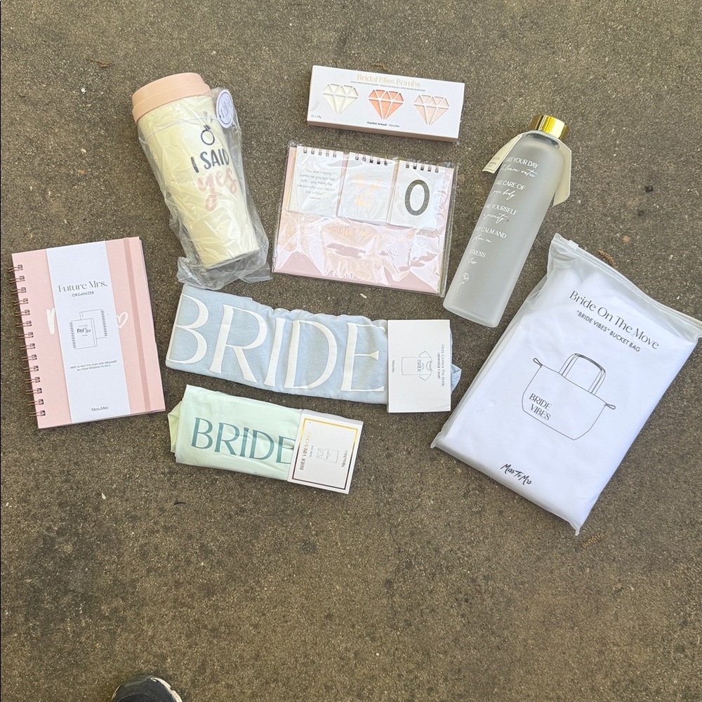 Brand new Bride Wedding Show gift set!! Shirts, planner, bath bombs bottles, etc